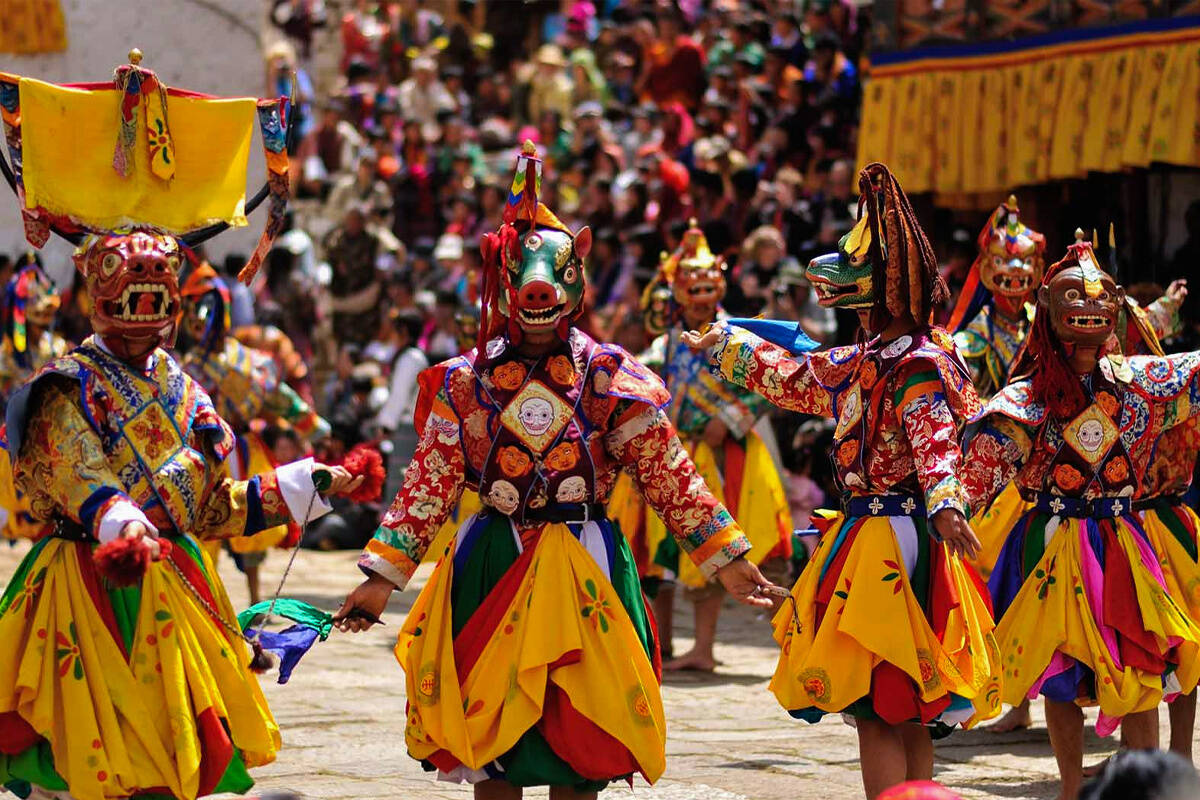 Masked dancers at the Paro Tshechu festival, Bhutan